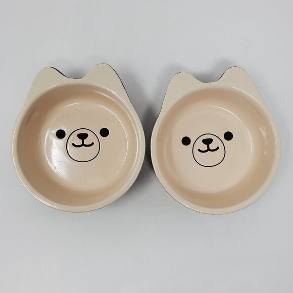 Ceramic Bear Pet Food Dish Pair of Feeder Bowls - Picture 1 of 7